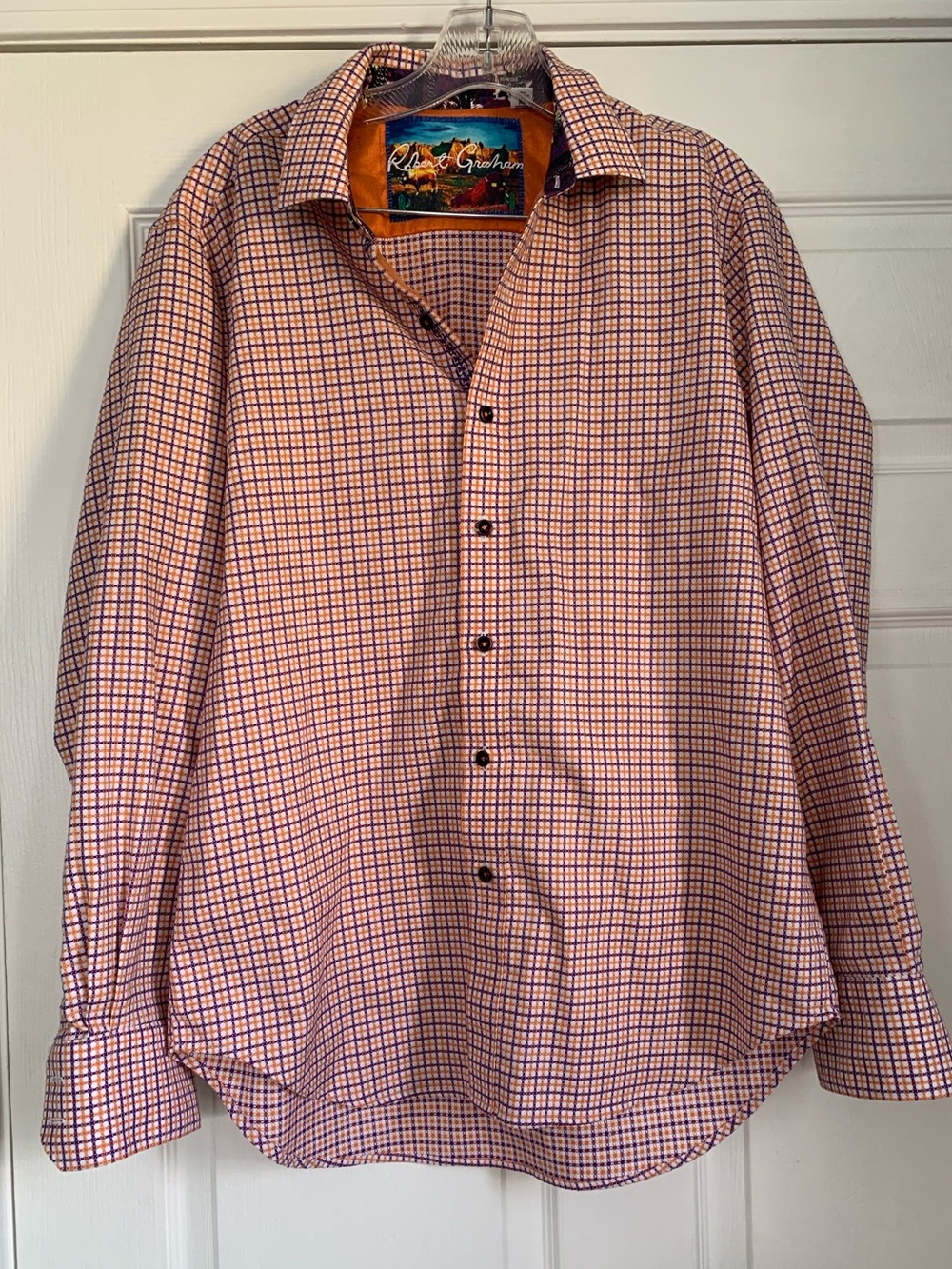 Robert Graham Men’s Medium Classic Fit Button Up Shirt Orange Purple